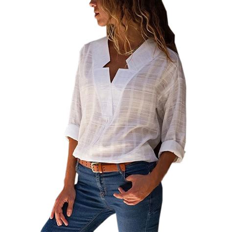 Buy Fashion T Shirt Women V Neck Long Sleeve Cotton