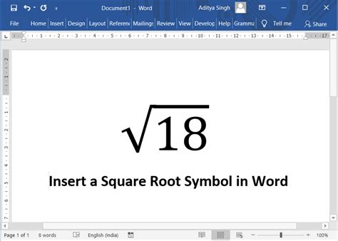 ways  insert  square root symbol  word techcult