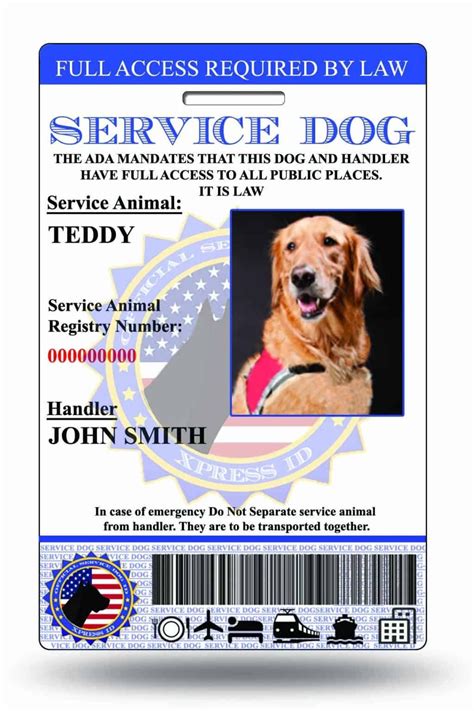 printable service dog id card template   printable templates