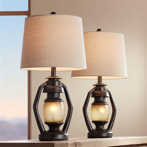 horace brown rustic western miner night light table lamps set    lamps