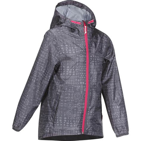 quechua regenjack hike  voor meisjes grijs met tribalopdruk decathlon