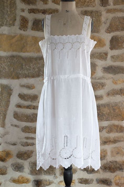 1920s Strappy French Cotton Broderie Anglaise Slip Dress Slip
