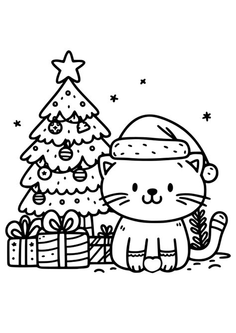 christmas cat drawing  coloring page  printable nurieworld