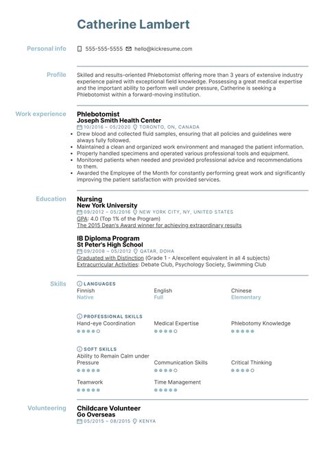 phlebotomist resume  kickresume