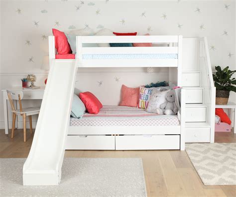 maxtrix twin  full staircase bunk bed   white natural