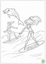 Barbie Coloring Mermaid Pages Tale Dinokids Surfer Colouring Surfing Drawing Tails Template Getdrawings Popular Close sketch template