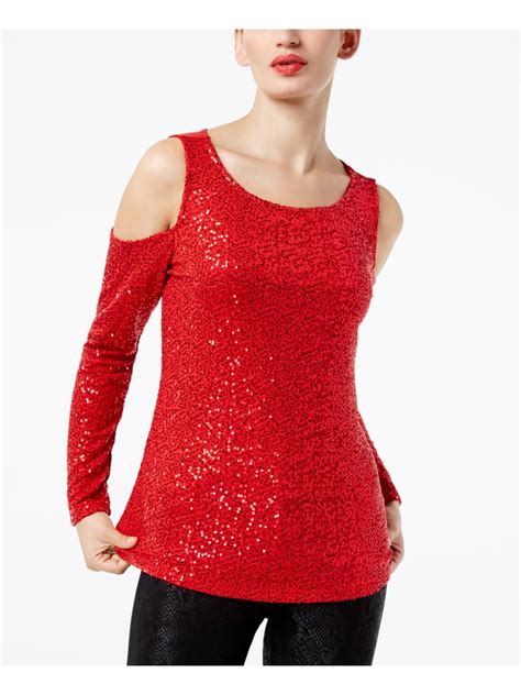 womens red sequined long sleeve scoop neck tunic party top size  walmartcom