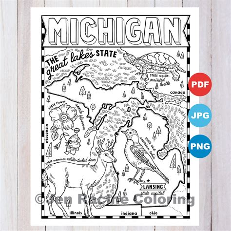 michigan coloring page united states state map wildlife state