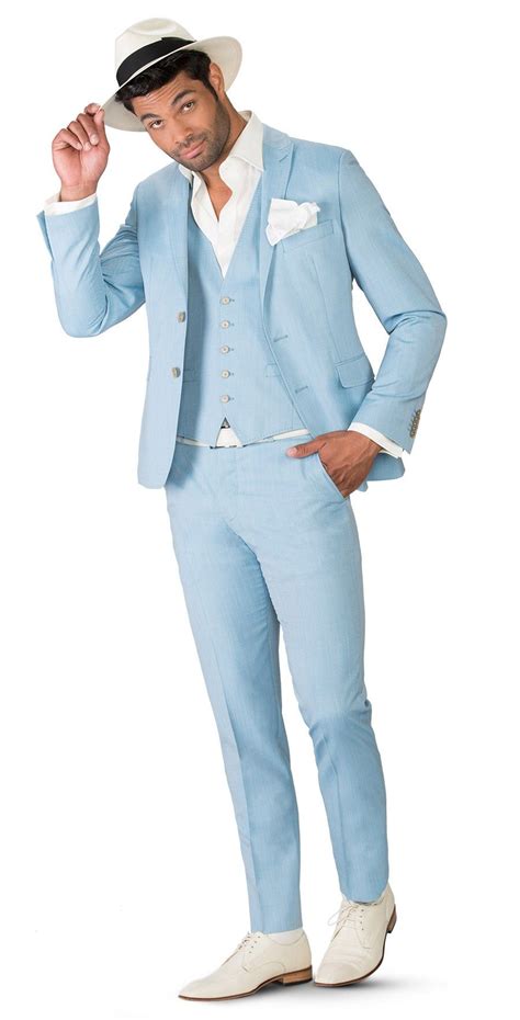 p  lichtblauw  delig pak blauwe kostuums trouwpakken mannenoutfit