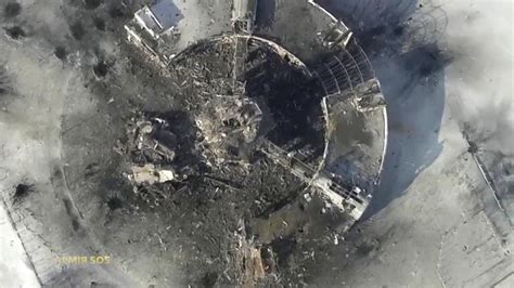 aerials show airport destroyed  shelling  ukraine