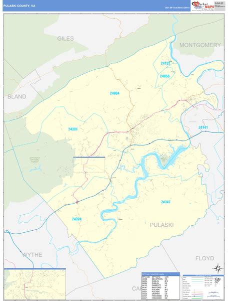 Pulaski County Va Zip Code Wall Map Basic Style By Marketmaps Mapsales