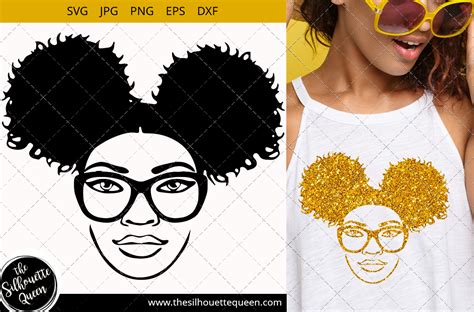 afro woman with glasses and side puff graphic by