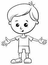 Boy Cartoon Coloring Little Cute Vector Character Book Illustration Premium sketch template