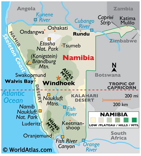 namibia map geography  namibia map  namibia worldatlascom
