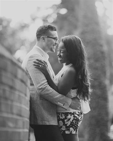 beautiful interracial couple black and white engagement photography