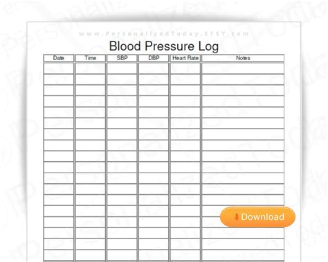 blood pressure chart printable log   printable worksheet