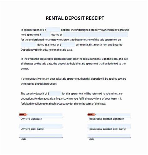 rental deposit receipt template beautiful rent invoice template