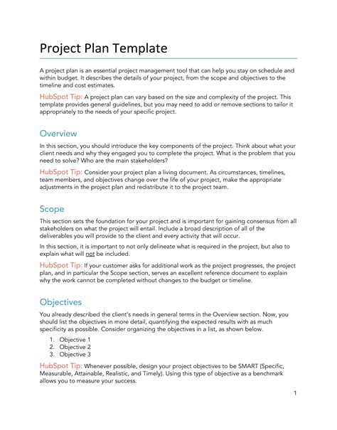 project plan template  word  google docs hubspot