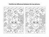 Differences Puzzle Coloring Crab Beeld Verschillen Zie Tien Raadsel Krab Zeeleven Sea Suitable Underwater sketch template