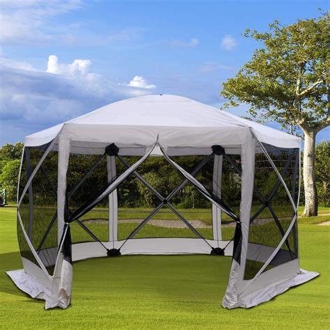 outsunny     sided hexagonal pop  portable gazebo canopy tent  mesh netting