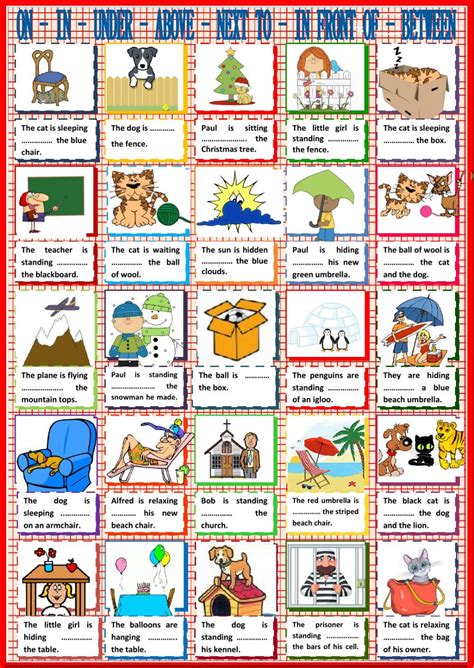 epingle sur prepositions  place esl english worksheets