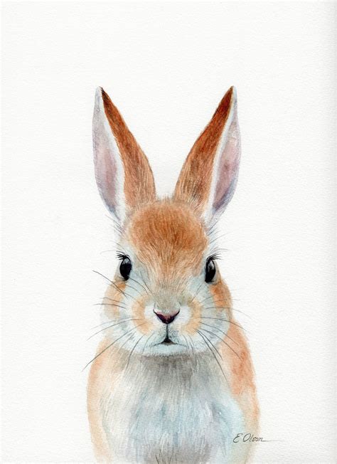 original watercolor bunny rabbit painting farm rabbit wall etsy