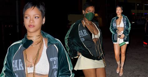 rihanna stuns in bra top and new pixie crop hairdo for dinner in la