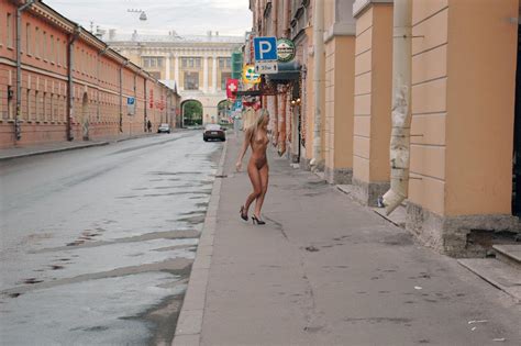 nude blonde walking along the streets in the early morning russian sexy girls