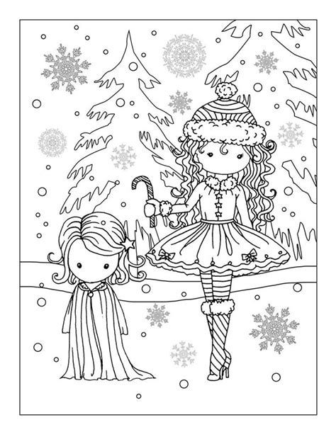 holiday fun cute  girls   snow printable etsy coloring