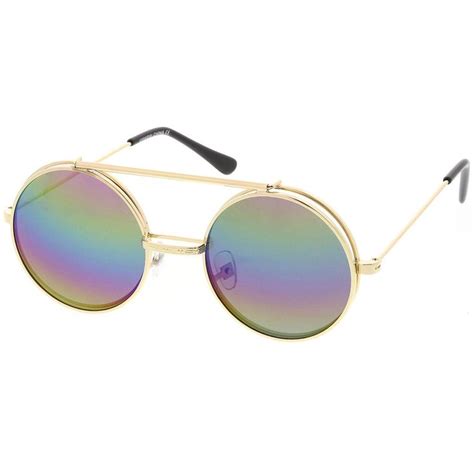 retro round steampunk mirrored lens flip up sunglasses 8966 in 2020