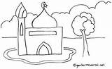 Lingkungan Mewarnai Sketsa Masjid Mewarna Ilustrasi Sekolah Pra Penitipan Warna sketch template