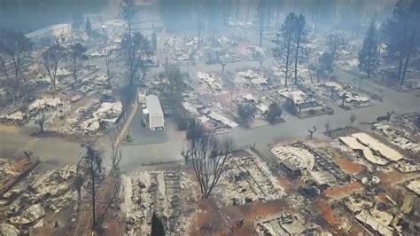 drone footage shows aftermath  camp fire  california