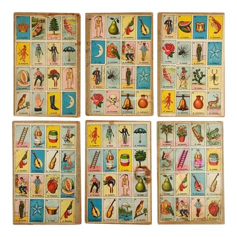 Vintage Mexican Loteria Bingo Cards Set Of 6 Bingo Cards Bingo