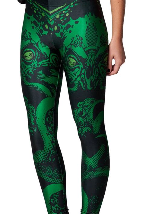 fashion women green sea monster print leggings slim fit thin elastic