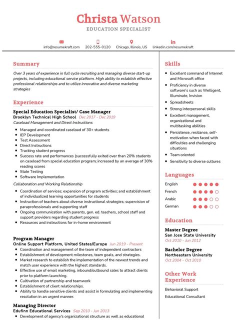 education specialist resume   writing guide resumekraft