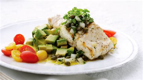 Sea Bass With Capers And Avocado Relish Corvina Latina Recipes