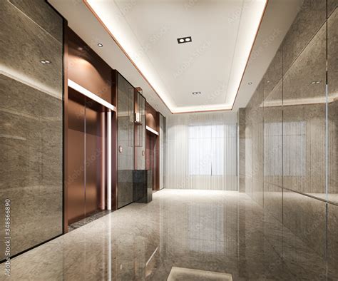 rendering modern steel elevator lift lobby  business hotel  luxury design  corridor