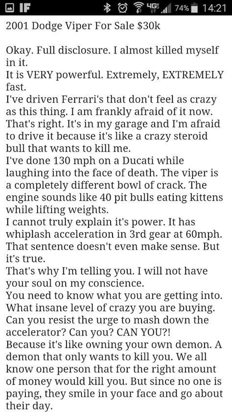 honest dodge viper ad