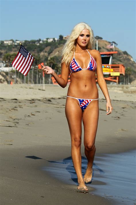 Karissa Shannon Posing In American Flag Thong Bikini On Malibu Beach