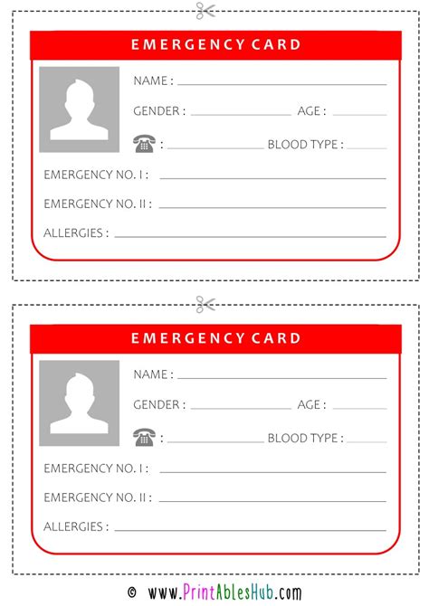 printable emergency card templates  printables hub