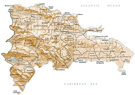 Large Detailed Relief And Administrative Map Of Dominican
