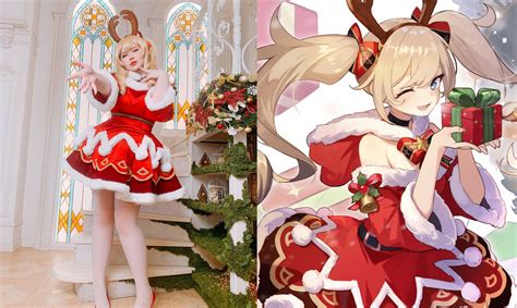 i recreated this cute official barbara christmas outfit genshin impact