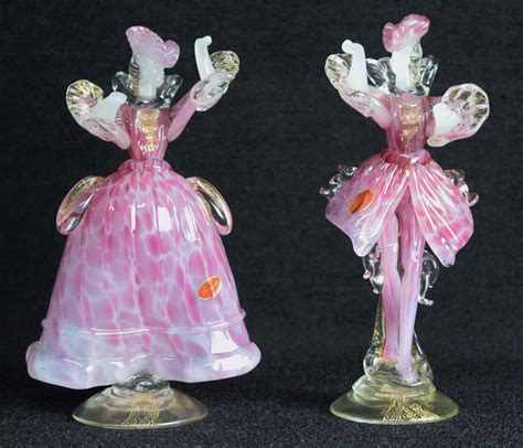 A Pair Of Vintage Murano Glass Dancer Figurines Pink