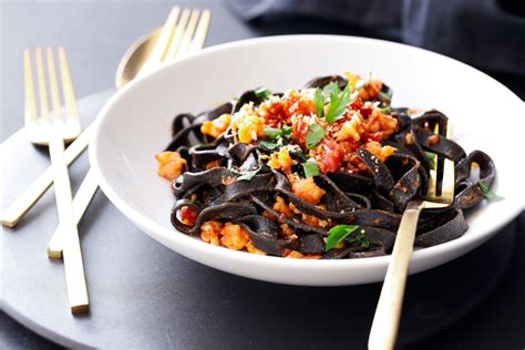 Spicy Squid Ink Fettuccine With Shrimp And Chorizo Love And Olive Oil