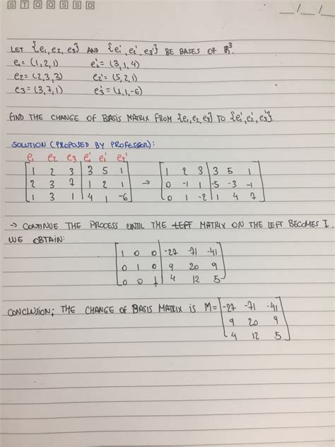 linear algebra    work change  basis matrix