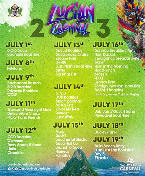 Carnival 2023 Calendar Saint Lucia Carnival