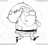 Outline Santa Carrying Sack Clause Coloring Illustration Royalty Clipart Toon Rf Hit sketch template