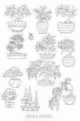 Coloring Bonsai Pages Printable Journal Printables Succulent Sticker Stickers Planner Insert Succulents Drawn Hand Designlooter Colouring Tree Adults Sepia Gray sketch template