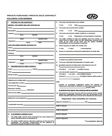vehicle purchase agreement forms   ms word