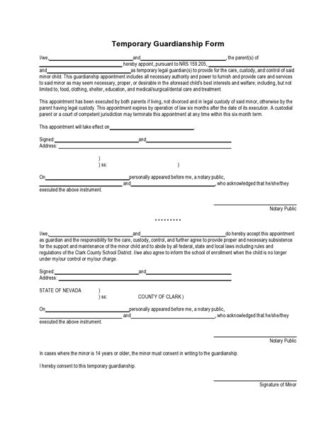 temporary guardianship fill   blank printable forms